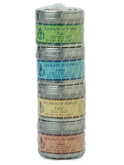 Hawaiian Sea Salt Gift with Bamboo Green, Kona White, Alaea Red and Black Hawaiian Sea Salts