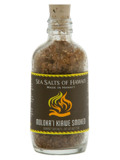 Kiawe Wood Smoked Hawaiian Sea Salt in 4oz Glass Bottle